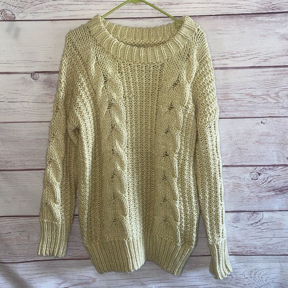 UNIF x Urban Outfitters XS Womens Cream Chunky Fisherman Cable Knit Sweater